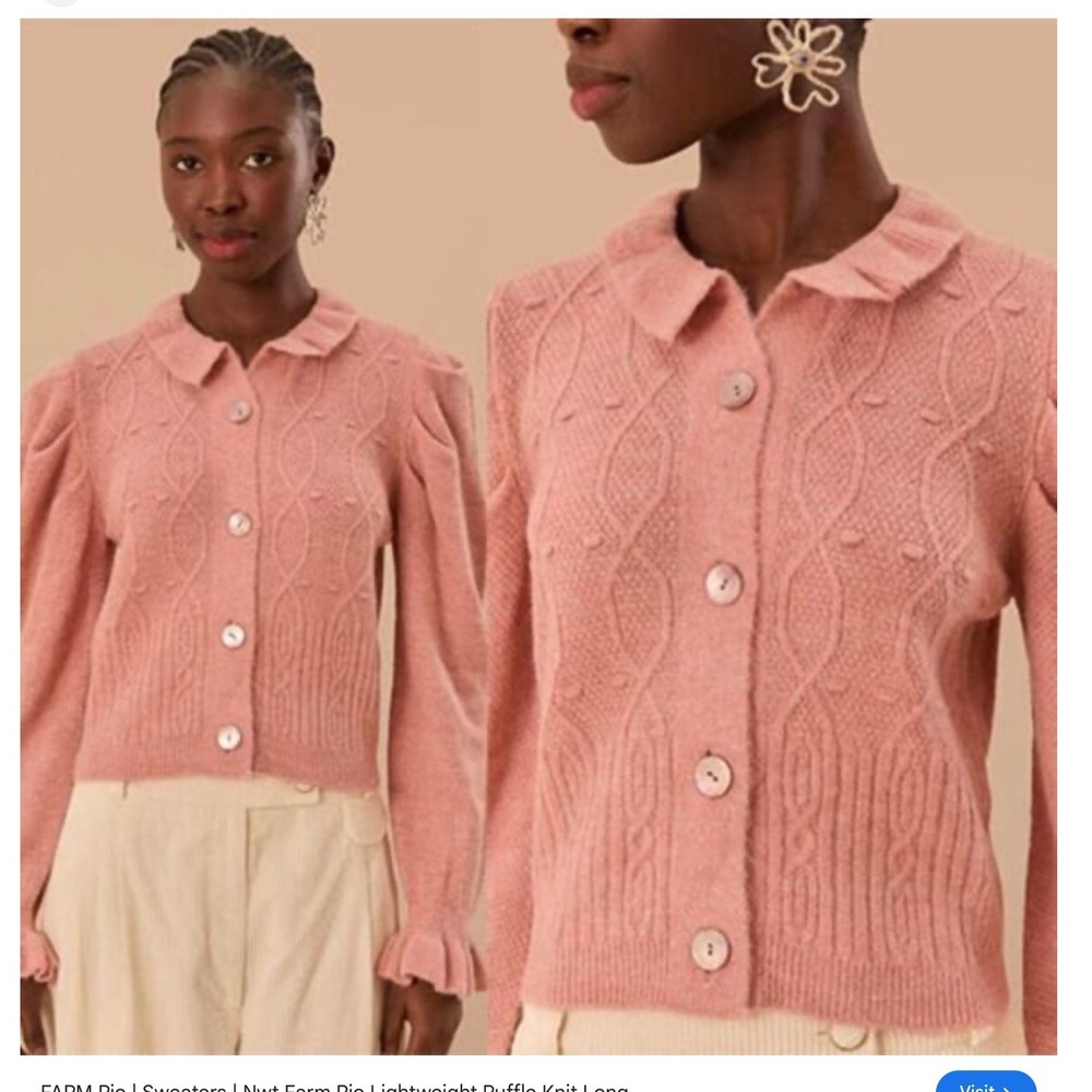 Farm Rio Wool Blend Ruffle Knit Cardigan Puff Sleeve Coquette Romantic Regency L